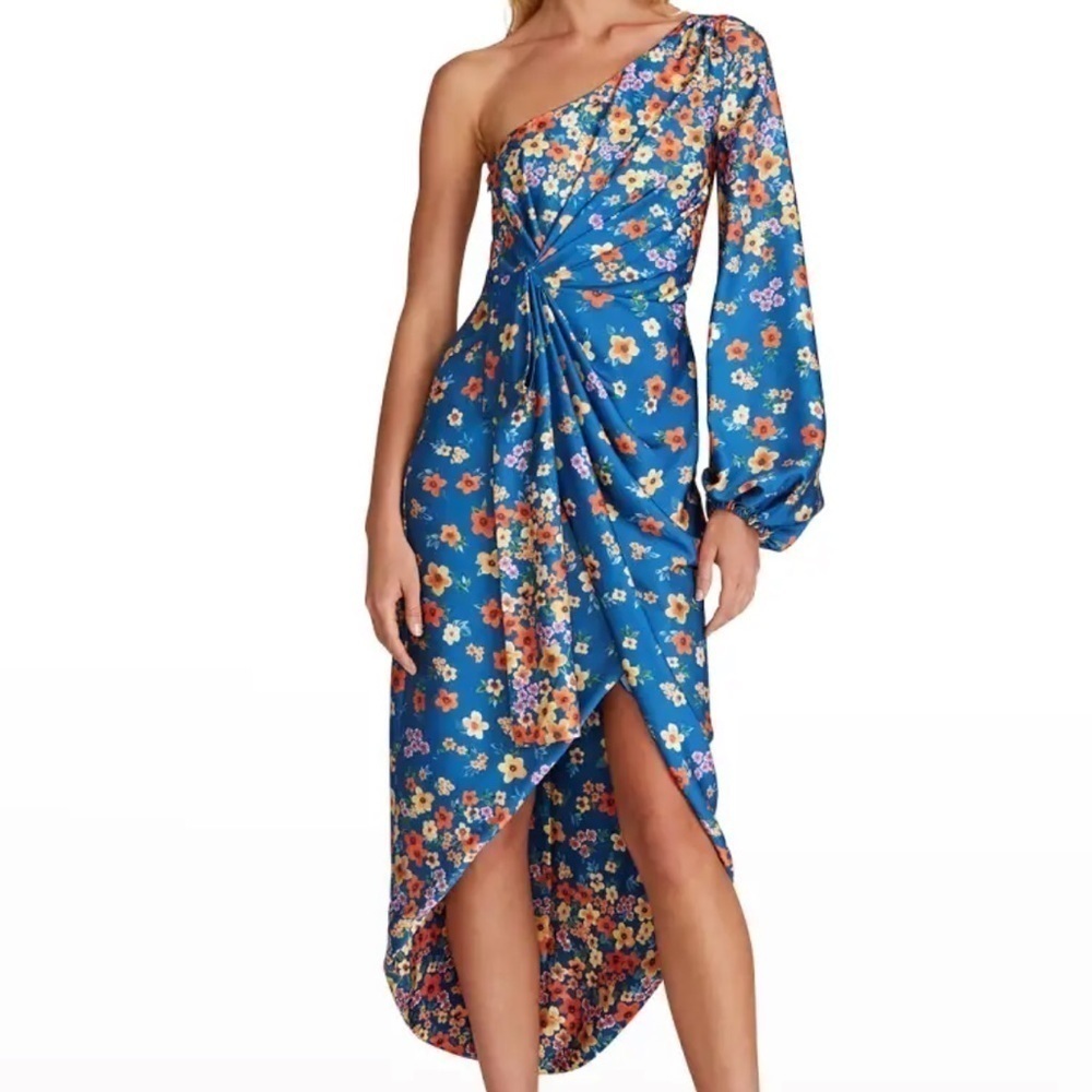 NWT- AMUR “Atara” One- Shoulder High-Low Floral Midi Dress